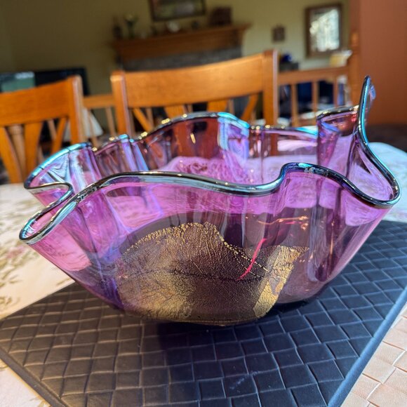 Matthew Buechner Thames Glass Amethyst Bowl with Gold & Silver Signed Rare 1997 - Picture 4 of 10
